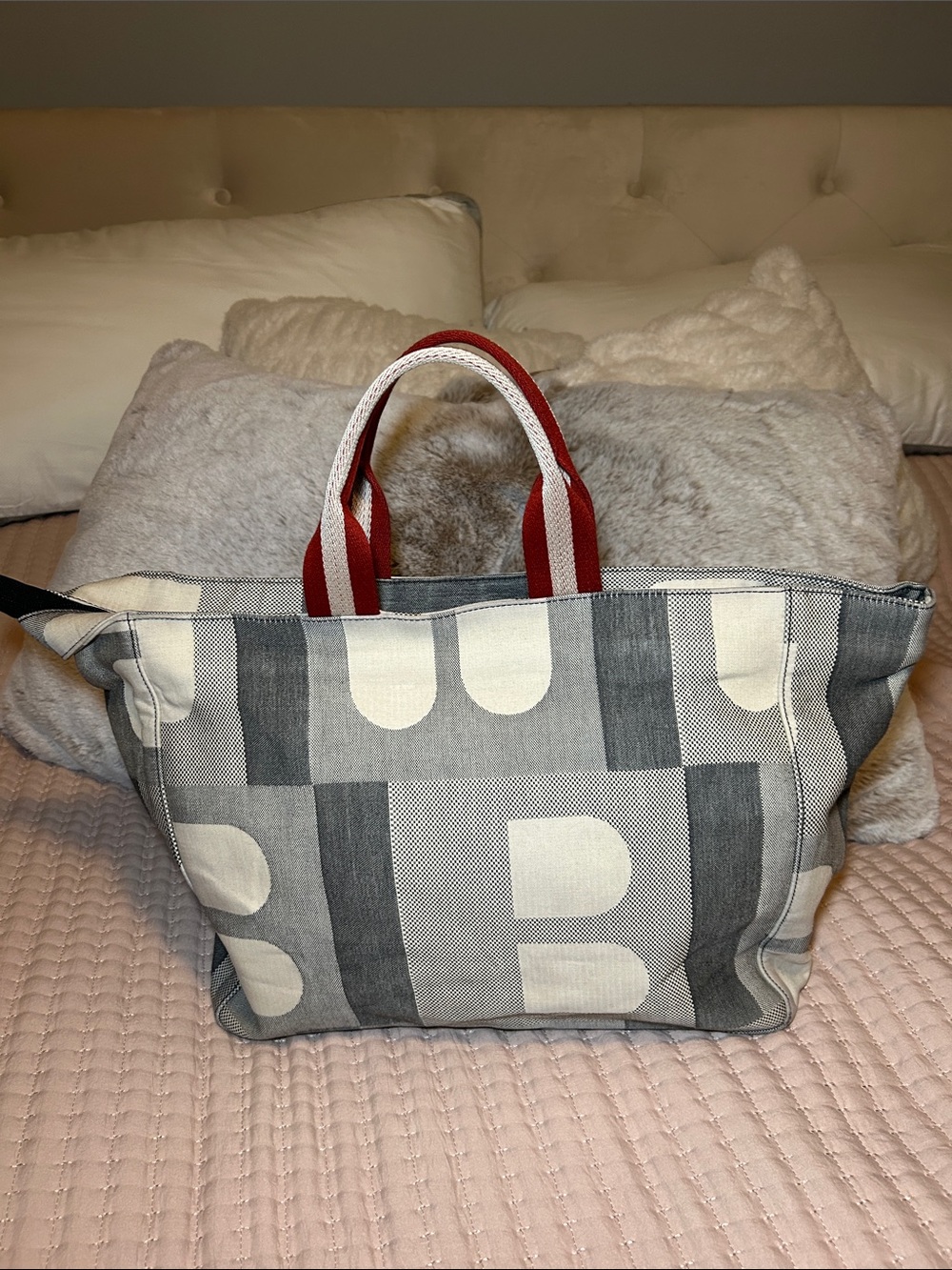 424. Bally Geometric Canvas Tote Bag with COA